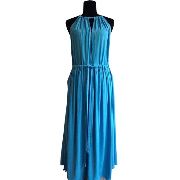 Free People Spring Love Boho Casual Vacation Summer Midi Dress Small Blue Pocket - Picture 4 of 16